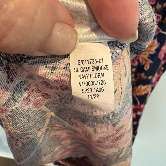 Boho Bloomcore Dress Women Small Navy Linen Blend Sundress Tiered Midi Pockets - Picture 14 of 15